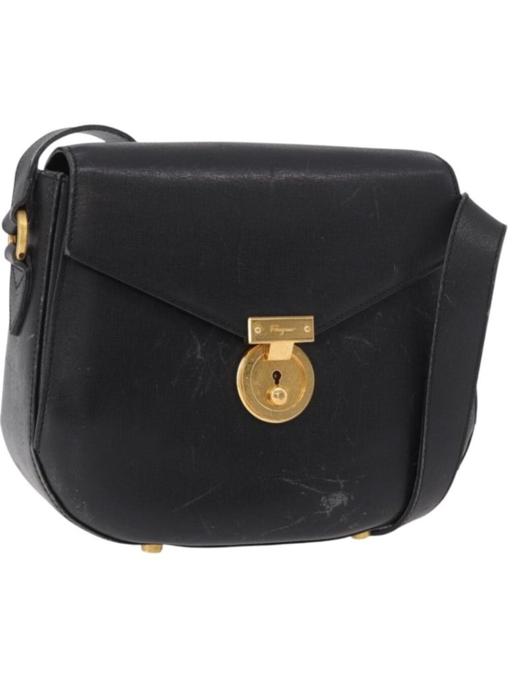 Salvatore Ferragamo Shoulder Bag Leather Black Gold